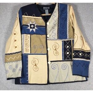 Vtg 90’s Indigo Moon Women S Long Sleeve Jacket Patchwork Tapestry Retro Boho